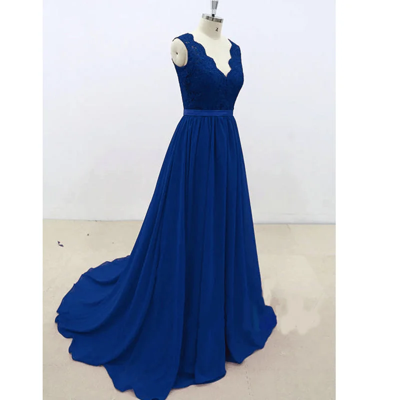 Women's Vintage-Inspired Outfit Big Savings on Rustic Countryside Styles LP1471 Lace Chiffon Cap V neck Prom Dress Long Evening Party Gowns Cheap Vestido De Festa 2018 Formal Gowns