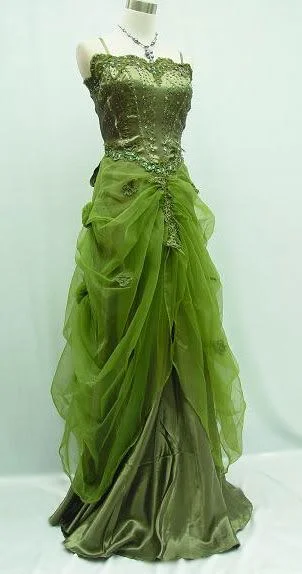 Women's Comfortable Lounge Attire Vintage Retro Party Wear Pretty Ball Gown Spaghetti Straps Green Tulle Ruffles Long Prom Dress Evening Dresses C3723