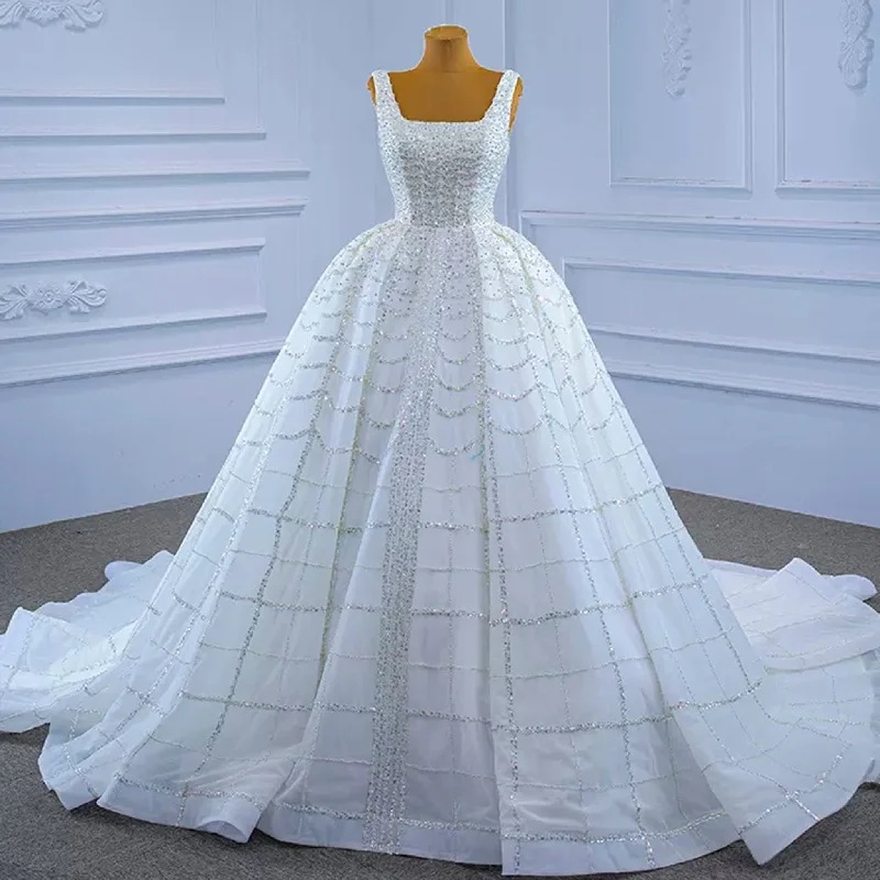 Women's Evening Garments Y2K Nostalgic Fashion Look Square Neck Beaded Luxury Ball Gown Puffy Wedding Dress