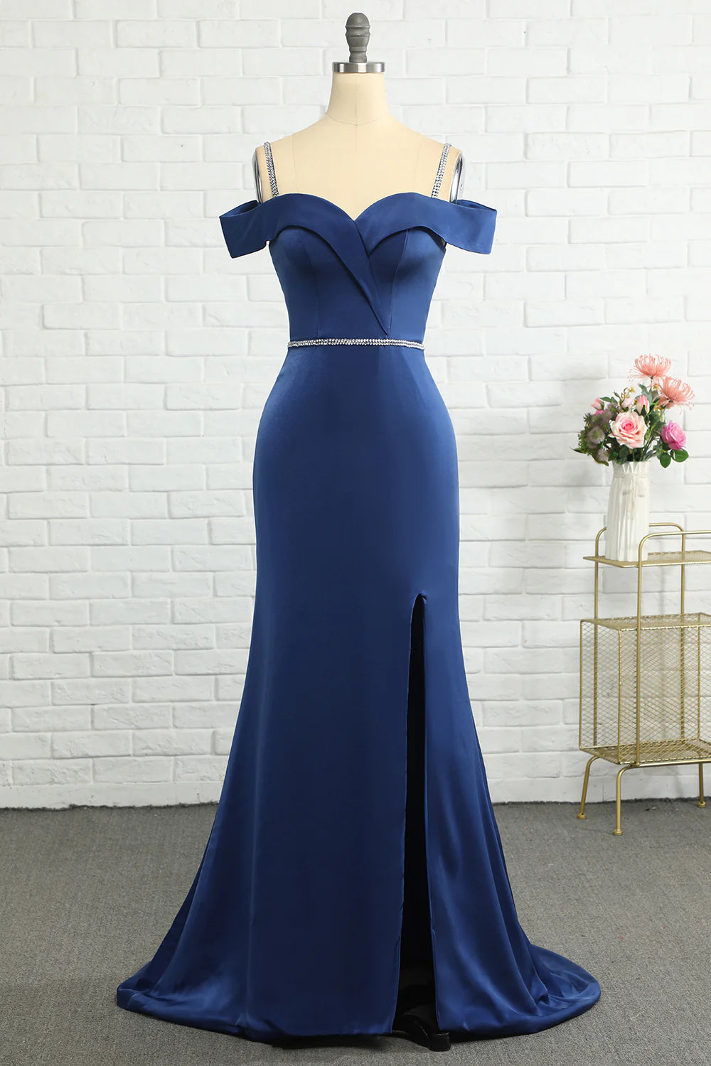 Women's Clothing For Holiday Travel Limited - Time Bundle Mermaid Off the Shoulder Navy Bridesmaid Dress with Beading