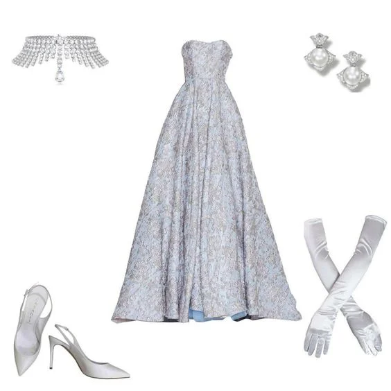 Women's Party Clothes Feminine Soft - Hued Styles Elegant Ball Gown Strapless Light Sky Blue Lace Long Prom Dresses Evening Dress C3140