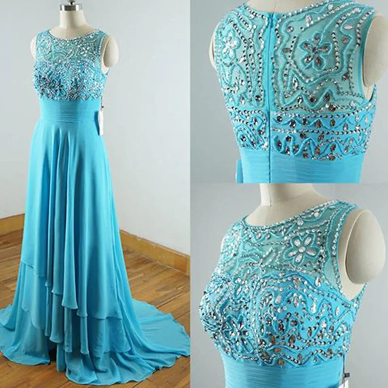 Women's Cozy Outfit For Lounging Final Clearance LP654 Scoop Neck Turquoise Prom Dress Long Beading Evening Gown Vestido De Festa 2018