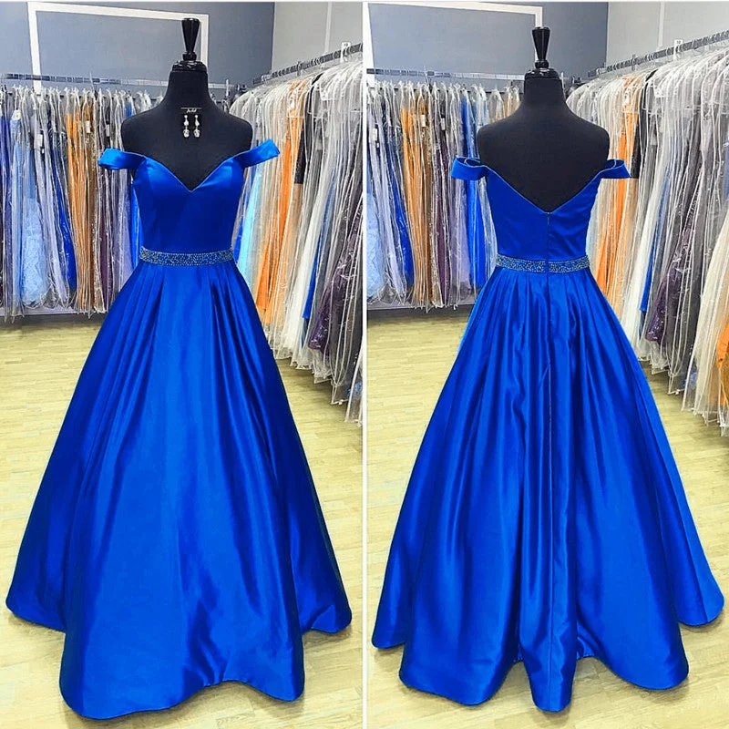 Women's Classic Attire Hollywood Glam Award - Show Style LP8955 Elegant Royal Blue A Line Prom Dress Long Off the Shoulder Formal Gownvestidos de formatura