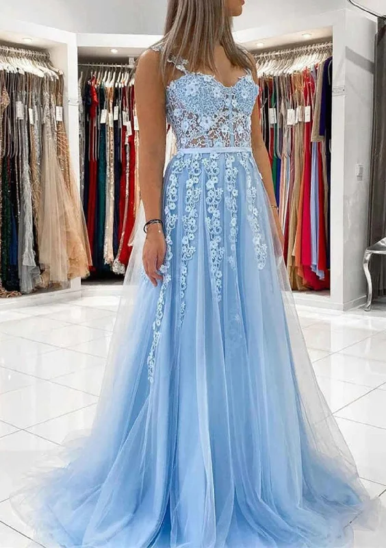 Women's Apparel Disco - Inspired Retro Dance Look Women Tulle Appliques Prom Dress Long A-Line Evening Gowns Princess Party Dress YPD802