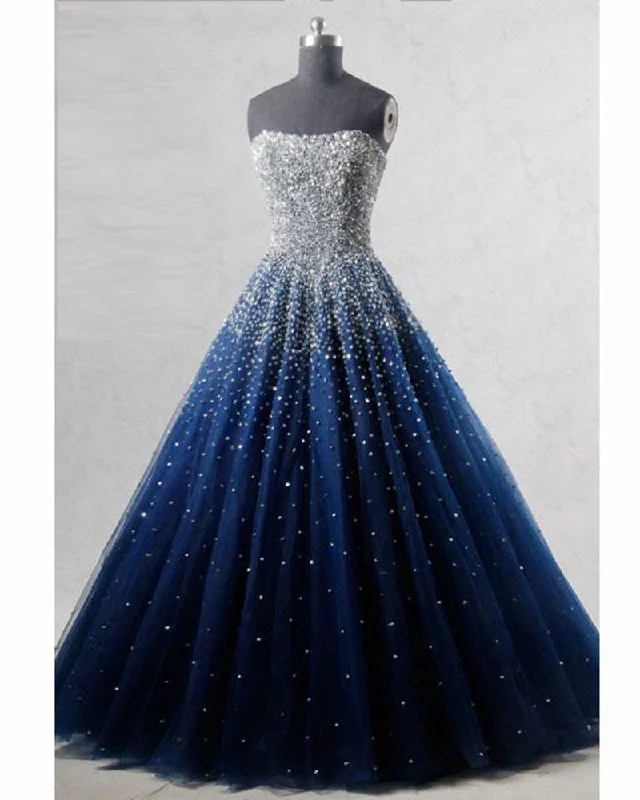 Women's Sporty Chic Clothes Effortless Sophistication New Sparkle Princess Prom Dress Dark Royal Blue Cinderella ball gown LP3625