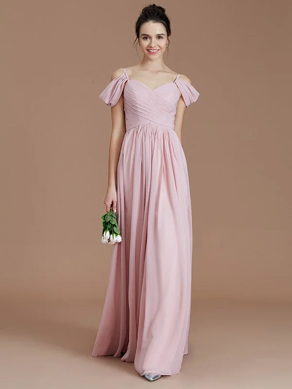 Tailored Clothing For Women Fashion-Forward Style A-Line/Princess Off-the-Shoulder Sleeveless Ruched Floor-Length Chiffon Bridesmaid Dresses