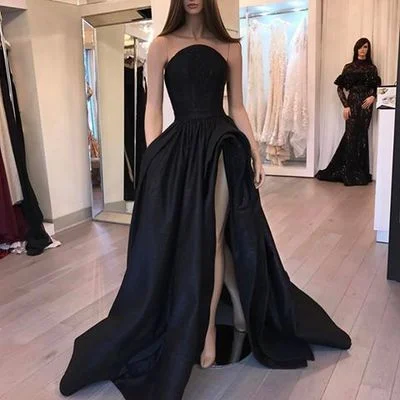 Women's Casual Wear Clothes Feminine Grace Black Ball Gown Satin Prom Dresses Sleeveless Evening Dresses Party Gowns cg5322