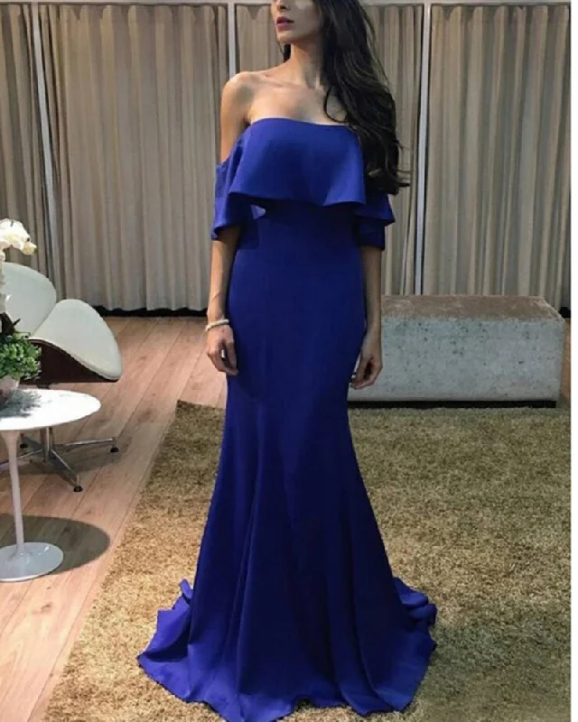 Affordable Women's Clothing Graceful Movement Royal Blue Strapless Prom Gown Dresses Fitted Party Evening Dress Long