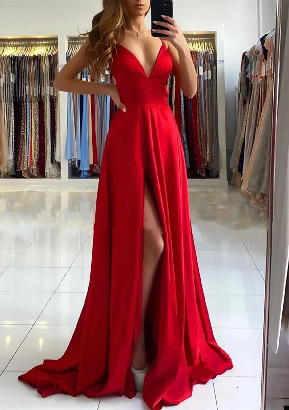 Women's Athleisure Apparel Lightweight Fabric Women High Side Split Prom Dress Long Red Open Back Evening Gowns Fashion Formal Party Dress YPD785