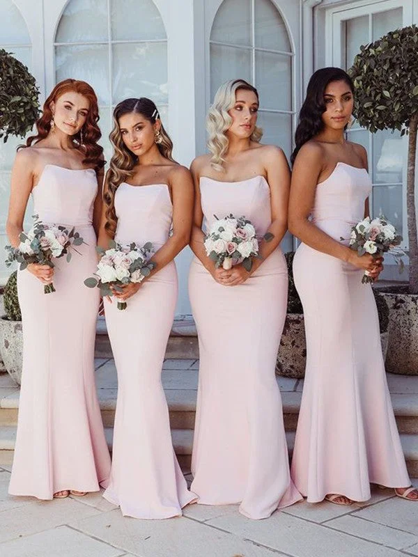 Formal Clothing For Women Now on Sale for Chic Urban Styles Sheath/Column Strapless Ruffles Sleeveless Stretch Crepe Floor-Length Bridesmaid Dresses