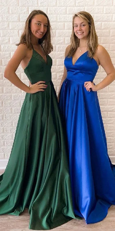 Charming Everyday Clothing For Women Alluring Design Green and Royal Blue Satin V-Neck Halter Long Prom Dress. cg4481