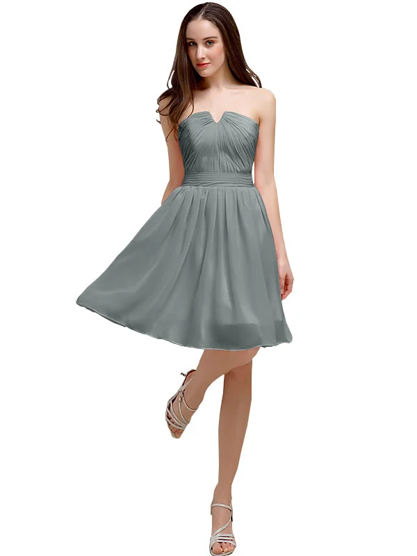 Women's Office Attire Feminine Soft - Hued Styles Chiffon Sleeveless A-line Knee-Length Bridesmaid Dresses