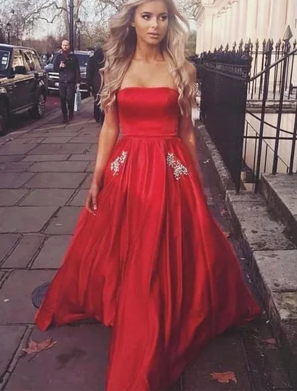 Fashionable Women's Clothing Discounts on Casual Weekend Styles CUTE RED SATIN LONG PROM DRESS, RED EVENING DRESS cg4859