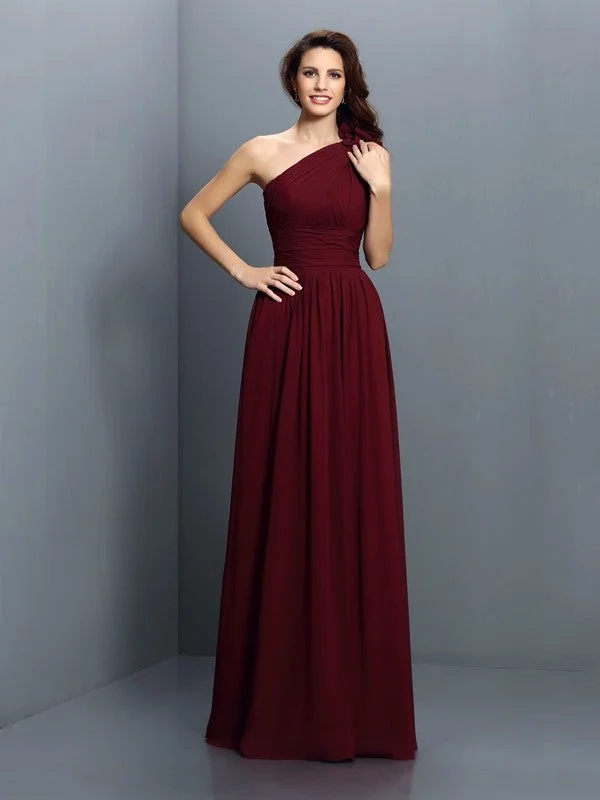 Stylish Outerwear Clothes For Women Classic Timeless Elegant Style A-Line/Princess One-Shoulder Pleats Sleeveless Long Chiffon Bridesmaid Dresses