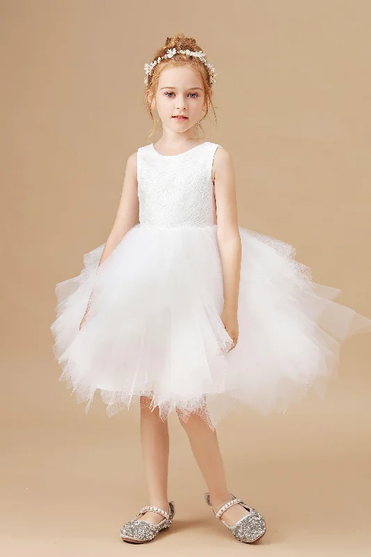 Formal Clothing For Women Graceful Movement Ruffles Sleeveless Lace Tulle Flower Girl Dresses