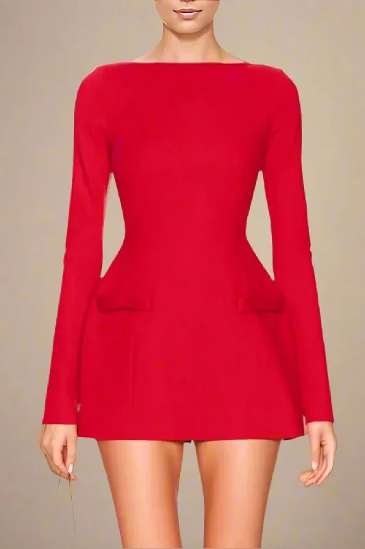 Women's Plus-Size Apparel Chic Allure Zena Long Sleeve Bodycon Mini Dress - Lipstick Red