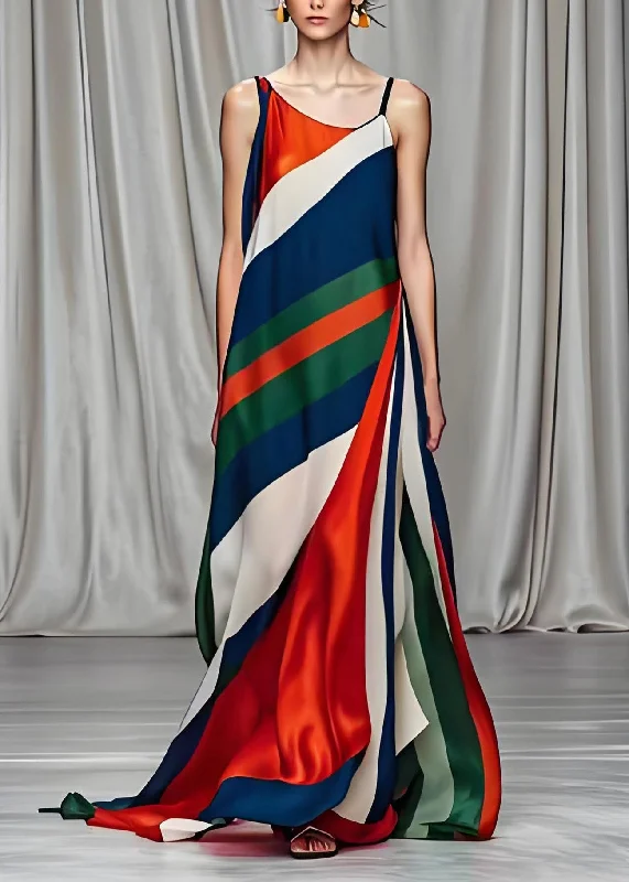 Women's Professional Clothes Hollywood Glam Award - Show Style Boho Colorblock Cold Shoulder Draping Silk Long Dresses Sleeveless