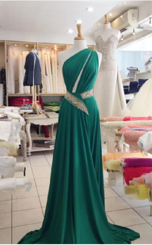 Timeless Women's Apparel Y2K Nostalgic Fashion Look Green A Line Satin Evening Dresses One Shoulder Cutout Prom Dresses Sleeveless Party Dress Gowns  cg5898