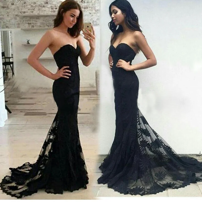 Women's Outerwear Garments Flash Sale LP6983 Breathtaking Sweetheart Black Mermaid Lace Evening Gown robe de soiree longue  2020 Formal Party Dresses