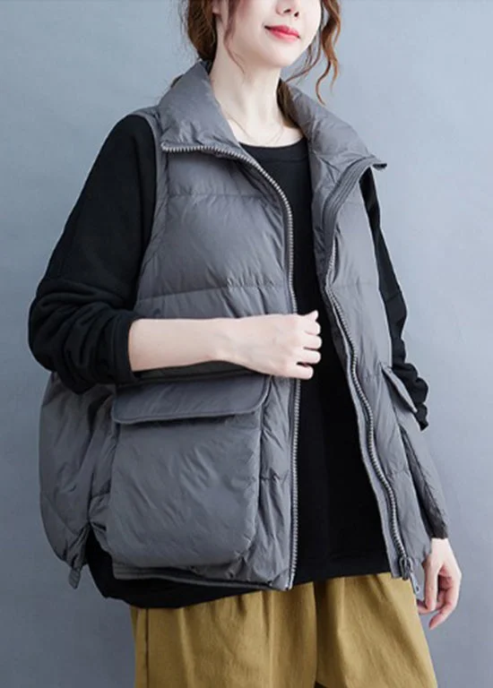 Women's Clothing For Work Today Only Casual Grey Zip Up Patchwork Fine Cotton Filled Vest Sleeveless