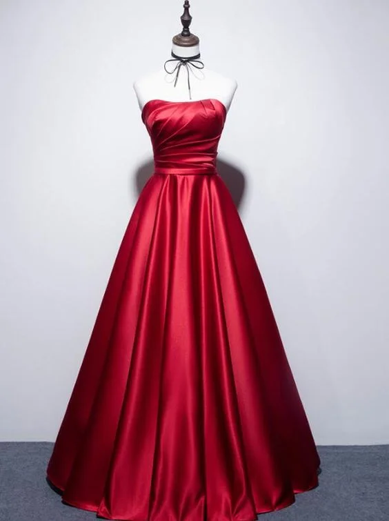 Women's Clothing For Work Buy More, Save More Dark Red Satin Long Strapless Formal Gown, Beautiful Satin Party prom Dresses 2019 cg4806