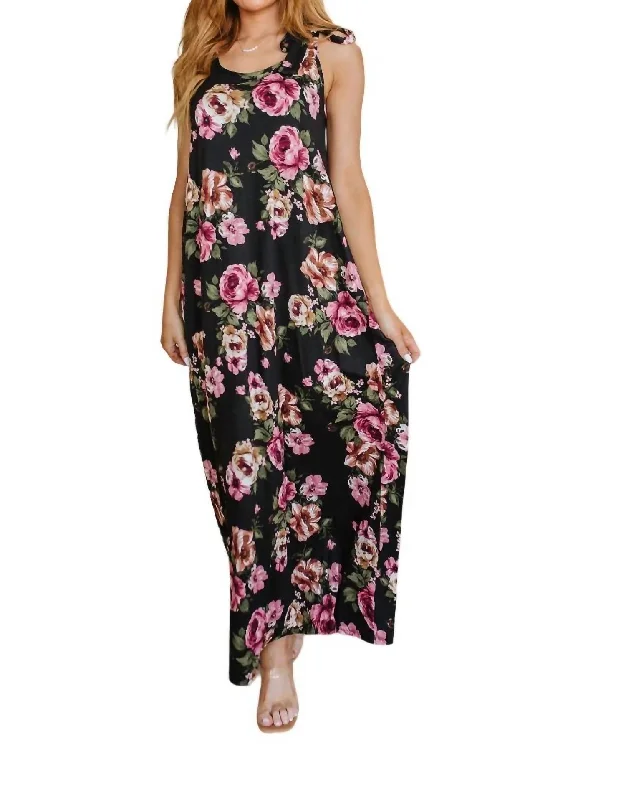 Vintage-Inspired Women's Clothes Final Clearance Fortuitous In Floral Maxi Dress In Black