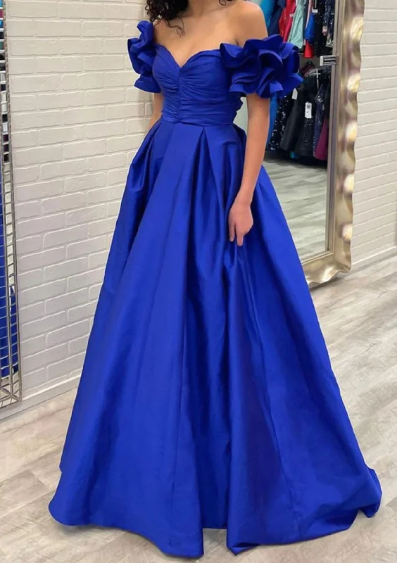 Women's Stylish Professional Apparel Vintage Retro Party Wear Women Off-the-Shoulder Prom Dress Long Royal Blue Evening Gowns Fashion Formal Party Dress YPD782