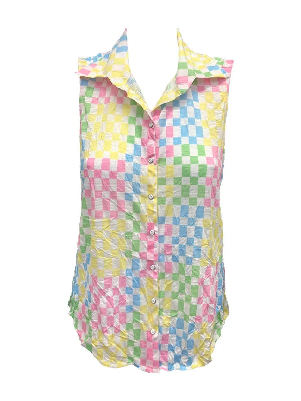 Stylish Women's Garments Vintage Retro Party Wear Crushed Sleeveless Lemon Shirt