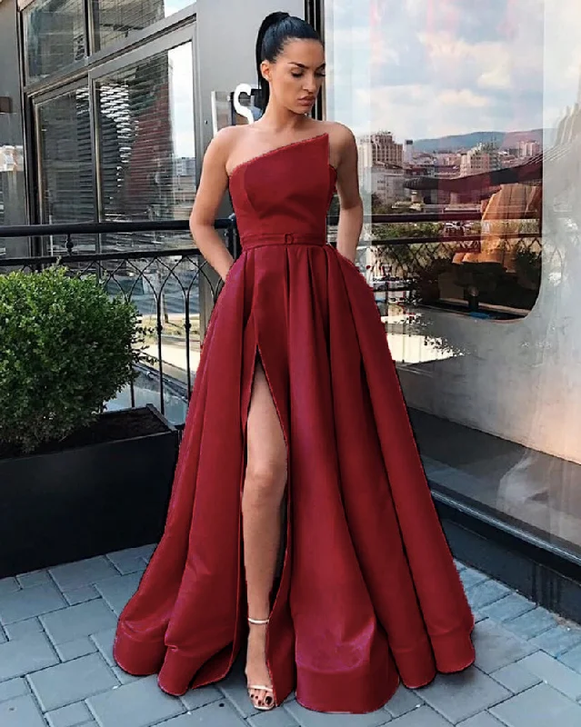 Affordable Women's Apparel Big Savings on Minimalist Office Styles PL5665 asymmetric Neckline High Slit Women Formal Evening Dresses Long Prom 2020 Gown