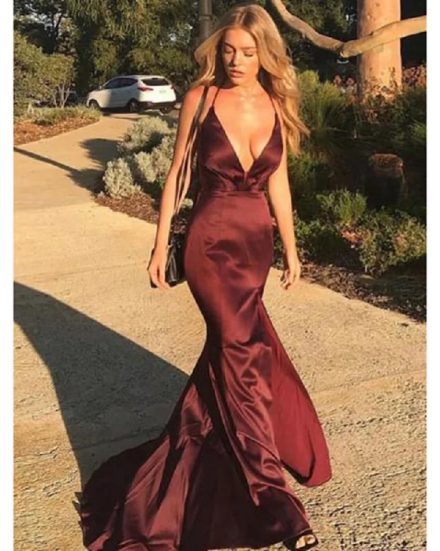 Women's Clothing For Travel Tropical Island - Inspired Attire Sexy V Neck Halter Mermaid Evening Dresses  Long Formal Women Party Gown