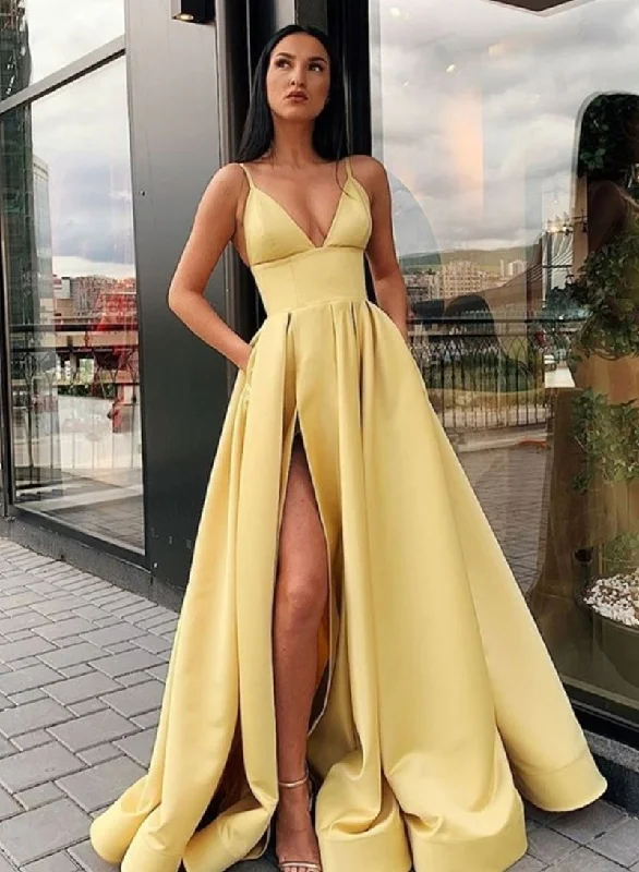 Women's Chic Outerwear Attire Early Access to Art Deco Styles Sale Simple v neck satin long prom dress, evening dress cg1551