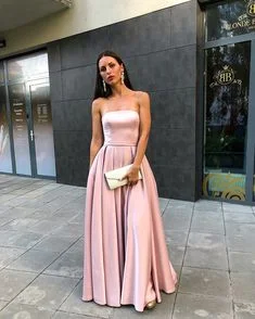 Women's Trendy Activewear Apparel Limited - Stock Strapless Prom Dress,Pink Prom Dress,Satin Prom Dress  cg5866