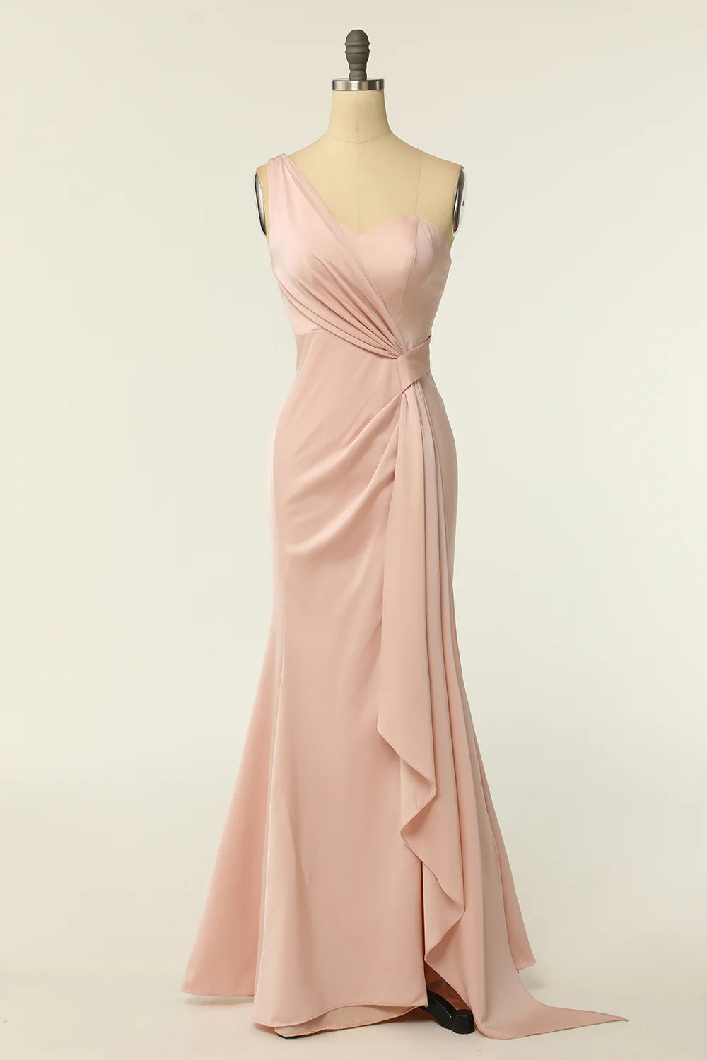 Women's Formal Event Clothing Early Access to Art Deco Styles Sale Mermaid One Shoulder Blush Long Bridesmaid Dress with Ruffles