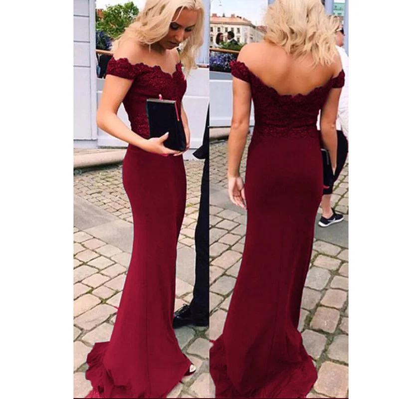 Affordable Women's Outfit Fashion-Forward Style Wine Red Lace Prom Dress Formal Evening Dress Women Long Party Gown LP700