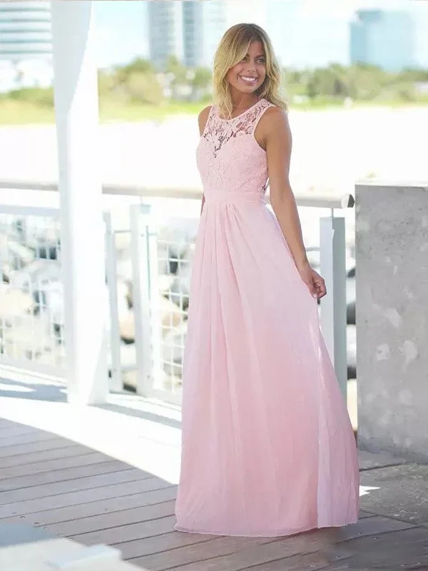 Women's Clothes End - of - Month Blowout A-Line/Princess Chiffon Lace Scoop Sleeveless Floor-Length Bridesmaid Dresses