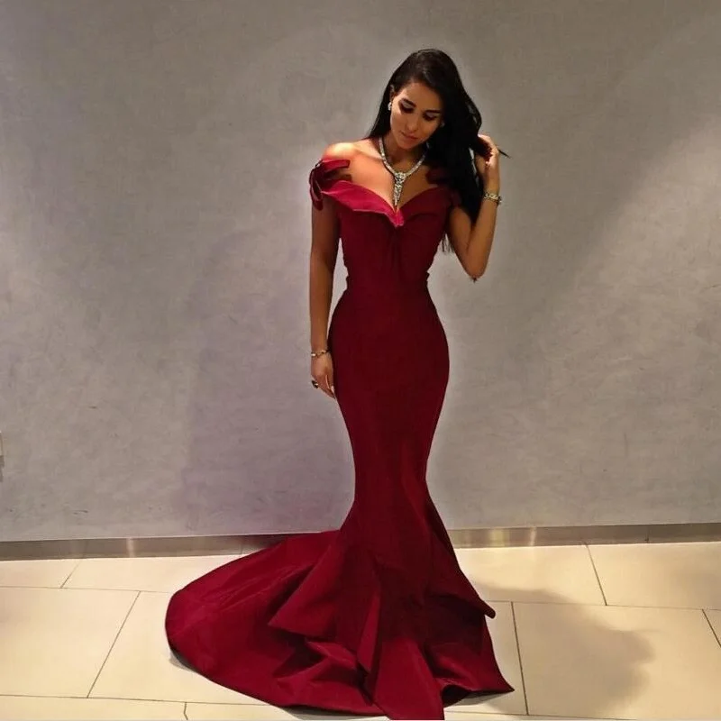 Women's Office Clothing Today Only off the shoulder burgundy evening dresses formal party gown