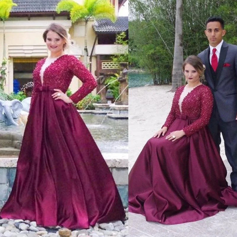 Women's Contemporary Clothing Limited - Time Bundle Sexy A Line Burgundy V Neck Prom Dresses Lace Women Formal Evening Gown party Outfits