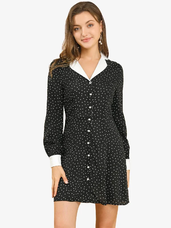 Women's Holiday Clothing Limited Quantities Polka Dots Peter Pan Contrast Collar Party Shirt Dress