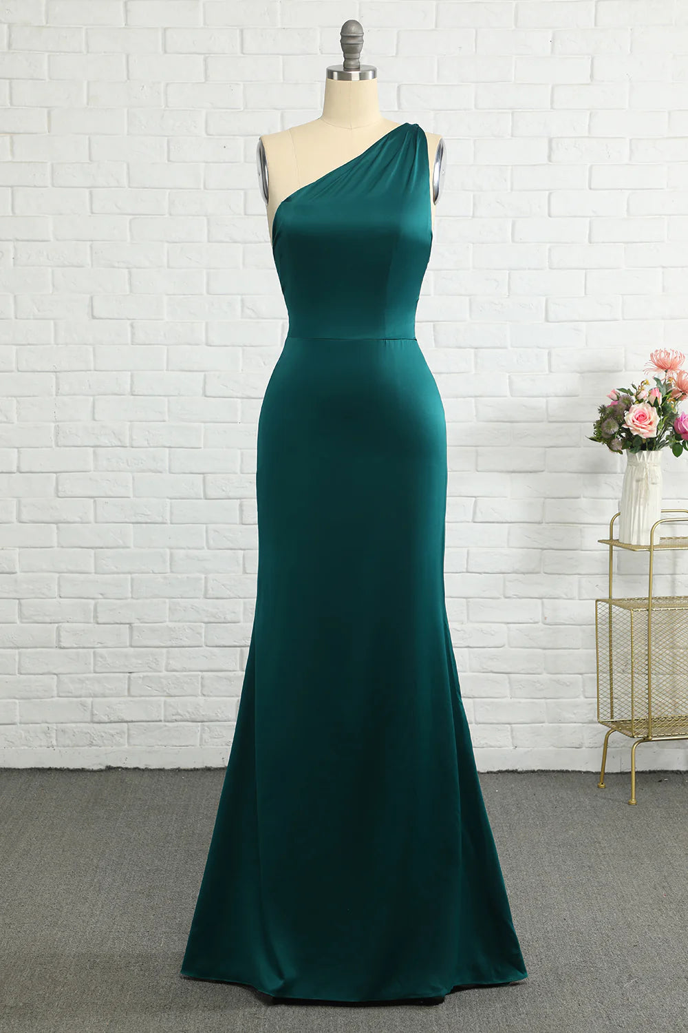 Women's Office Clothing Flash Deals Mermaid One Shoulder Dark Green Long Bridesmaid Dress