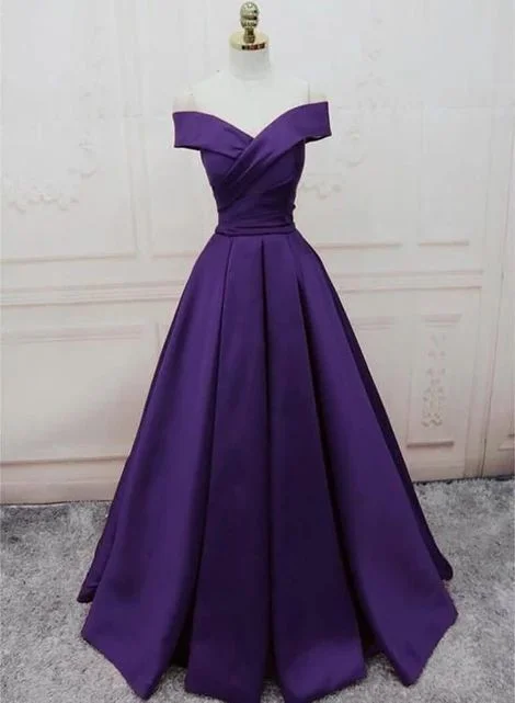 Women's Loungewear Clothes Vintage Elegance Dark Purple Off Shoulder Satin Long Formal Gown, Prom Dresses cg5364