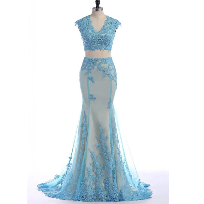 Women's Urban Clothing Early Access to Art Deco Styles Sale Aqua 2020 crop top lace mermaid prom dress long formal gowns