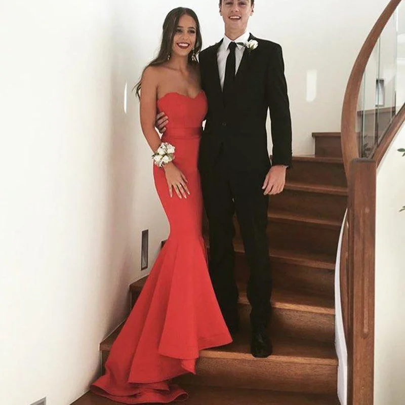 Affordable Trendy Clothes For Women Elevated Style Classic Sweetheart Red Prom Dresses Mermaid Evening Gown for Women ,Long Formal Party Dress Backless