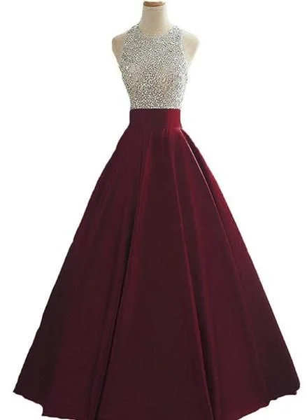 Women's Casual Wear Outfit Vintage Retro Party Wear Wine Red Sequins And Beaded Backless Satin Formal Gown, Handmade Party prom Dress  cg6403