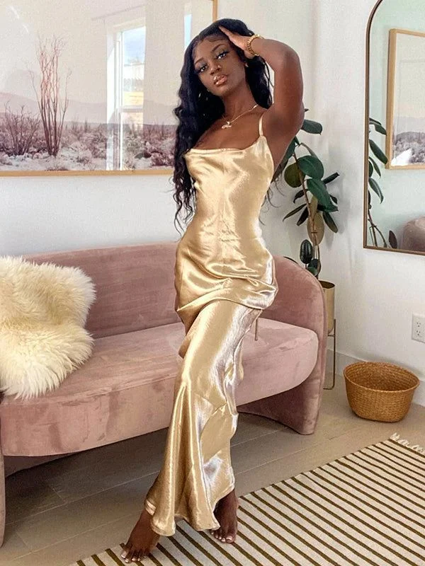 High-Fashion Women's Clothing Buy More, Save More Super Shiny Cream Crystal Satin High Quality Spaghetti Straps Mermaid Bridesmaid Dress     S3701