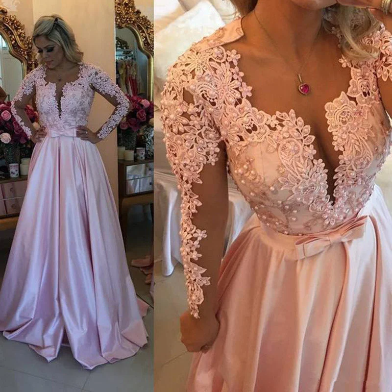 Women's Everyday Apparel Vintage Elegance LP7773 Long Sleeves Beaded Lace Prom Dress A Line ,Senior Prom 2018 Homecoming Party Evening  Gown Vestido De Festa Longo