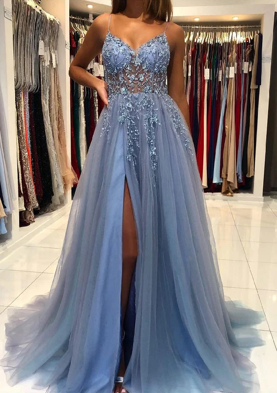 Vintage Clothing For Women Chic Urban Fashion Look Women Tulle Beaded Prom Dress Long Side Slit Evening Gowns Princess Formal Party Dress YPD751