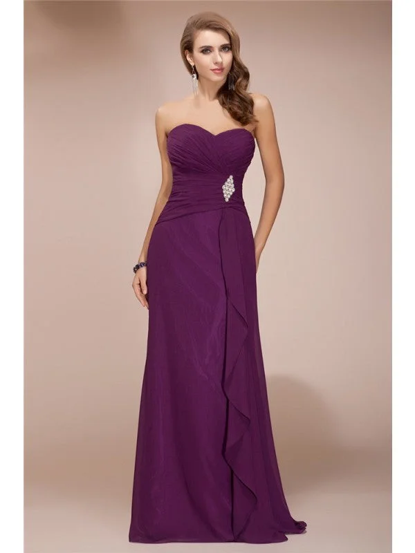 Women's Contemporary Apparel Today Only Sheath/Column Sweetheart Sleeveless Long Beading Ruffles Chiffon Bridesmaid Dresses