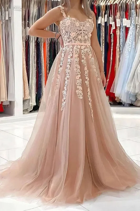 Women's Functional Outdoor Garments Tropical Island - Inspired Attire Women Tulle Appliques Prom Dress Long A-Line Evening Gowns Princess Party Dress YPD803