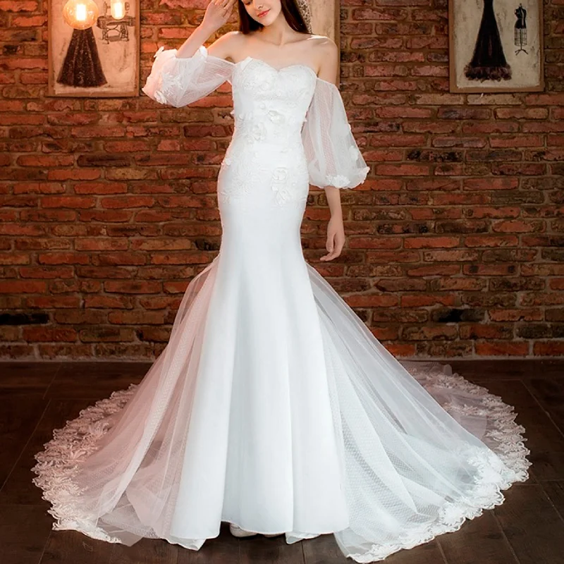 Affordable Trendy Clothes For Women Flash Deals Fit Flare Sweetheart Princess Wedding Dress with Lantern Sleeve