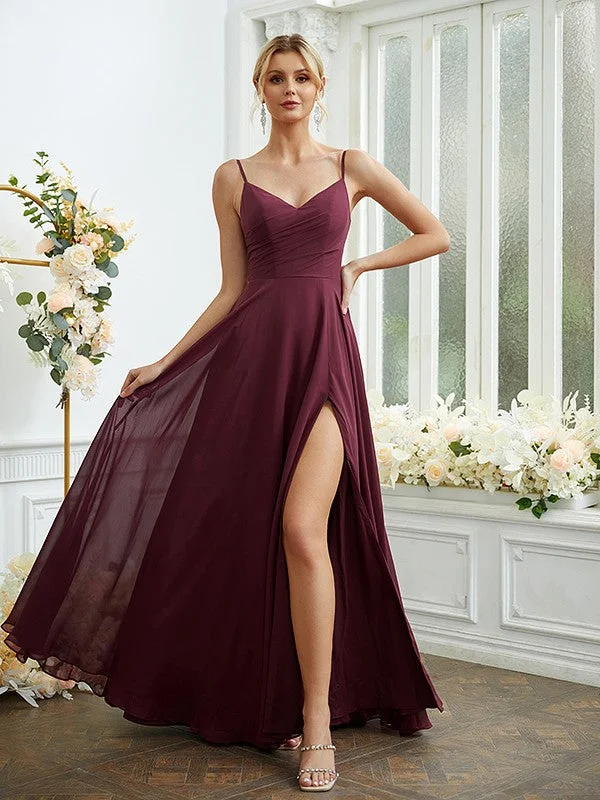 Women's High-End Clothing Chic Allure A-Line/Princess Chiffon Ruched V-neck Sleeveless Floor-Length Bridesmaid Dresses